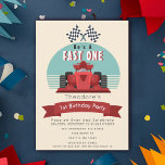 Fast One Racecar Kids 1st Birthday Invitation<br><div class="desc">Celebrate your kid's special day with this Fast One Racecar Kids 1st Birthday design. This design features a big red racecar. The reverse is a chequered flag pattern. You can customise this further by clicking on the "PERSONALIZE" button. Matching Items in our shop for a complete party theme. For further...</div>