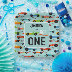 Fast ONE racecar themed 1st birthday party Paper Plate