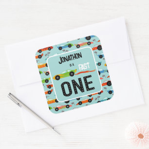 Fast ONE racecar themed 1st birthday party Square Sticker