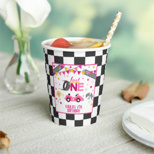 Fast One Racing Birthday Party Cup - Pink