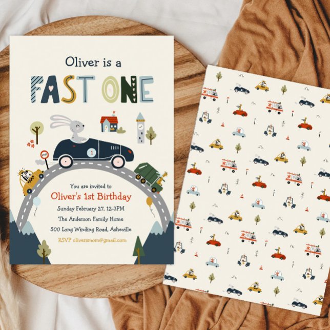 Fast One Racing Car Birthday Invitation  (Creator Uploaded)