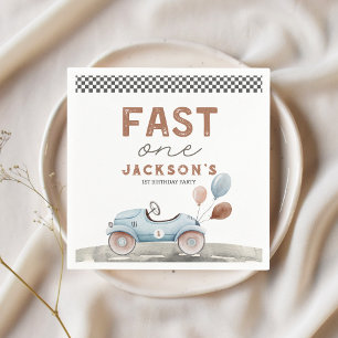 Fast One Racing Car Blue Boy 1st Birthday Napkin