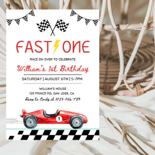 Fast One Racing Car Boy 1st Birthday Party Invitation