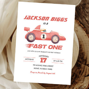Fast One Racing Car Boy First Birthday Invitation