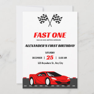 Fast One Racing Car First Birthday Invitation 1st