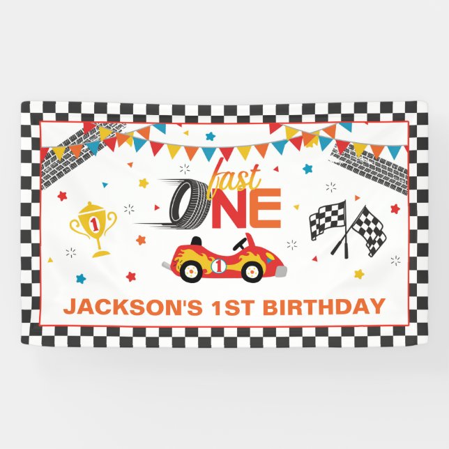 Fast One Racing First Birthday Banner (Horizontal)