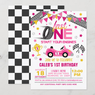 Fast One Racing First Birthday Invitation - Girl