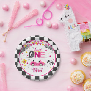 Fast One Racing First Birthday Paper Plate - Pink