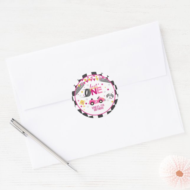 Fast One Racing First Birthday Sticker - Pink (Envelope)