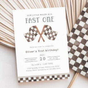 Fast ONE Racing Flags 1st Birthay Party Invitation