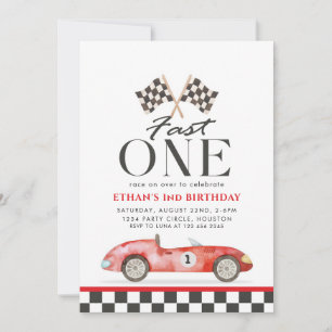 Fast One Racing Red Car First Birthday Invitation