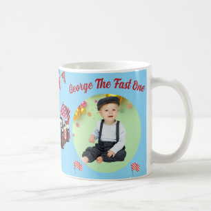 Fast One Red & Black Race Car 1st Birthday Photo Coffee Mug