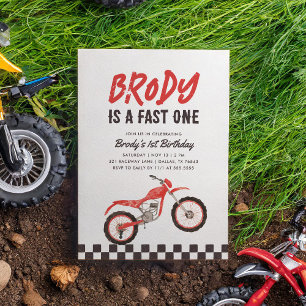 Fast One Red Dirt Bike Boy 1st Birthday Invitation