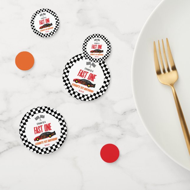 Fast One Red Flame Race Car 1st Birthday Party Confetti (Group)