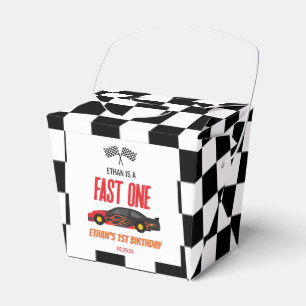 Fast One Red Flame Race Car 1st Birthday Party Favour Box