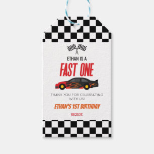 Fast One Red Flame Race Car 1st Birthday Party Gift Tags