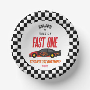 Fast One Red Flame Race Car 1st Birthday Party Paper Plate