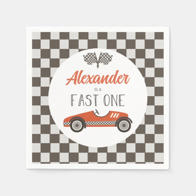 Fast One red Race Car Birthday Napkin (Front)