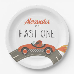 Fast One red Race Car Birthday Paper Plate