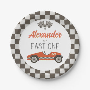 Fast One red Race Car Birthday Paper Plates