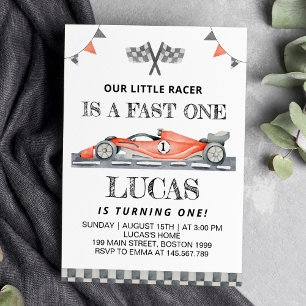 Fast One Red Race Car Birthday Party Invitation