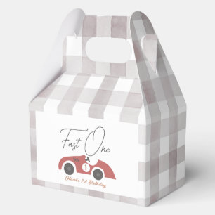 Fast One Red Race Car Boy 1st Birthday Favour Box