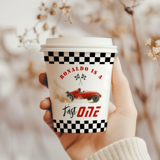 Fast One Red race car Boy 1st Birthday Paper Cups (Creator Uploaded)