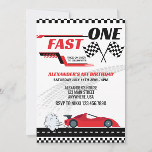Fast one red race car kids birthday  invitation