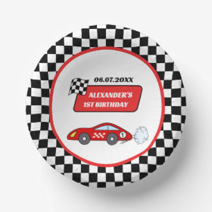 Fast one red race car racing boy 1st birthday  paper plate