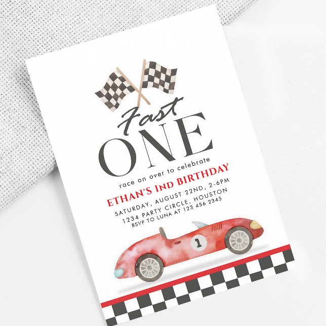 Fast One Red Racecar First Birthday Invitation (Creator Uploaded)