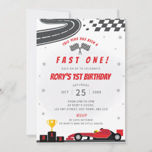 Fast One Red Racing Car 1st Birthday Party Invite