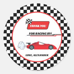 Fast one red retro race car theme boy's birthday  classic round sticker