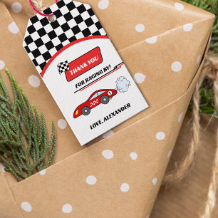 Fast one red retro race car theme boy's birthday  gift tags