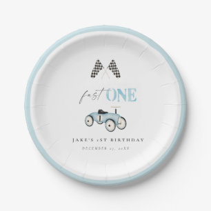Fast ONE Retro Car Ride-On Blue Paper Plates