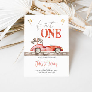 Fast ONE Retro Race Car Birthday Invitation