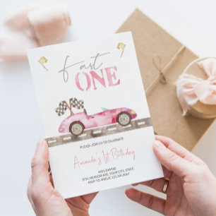 Fast ONE Retro Race Car Birthday Invitation