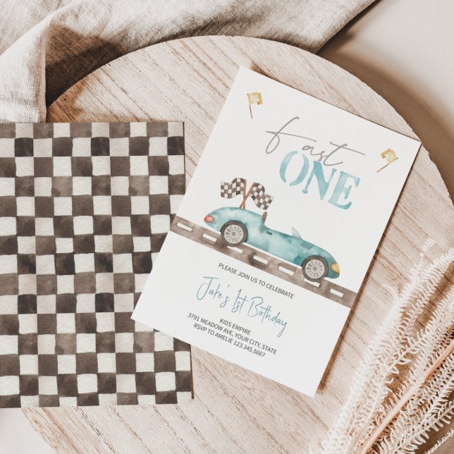 Fast ONE Retro Race Car Birthday Invitation  (Creator Uploaded)
