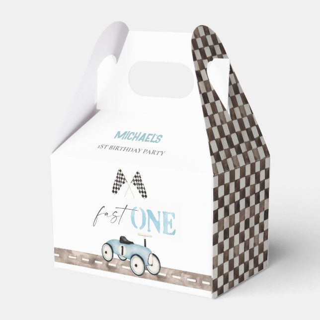 Fast ONE Retro Race Car Ride-On Birthday Favour Bo Box (Back Side)
