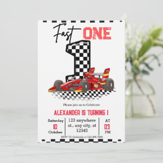  Fast One Speed Red Race 1st Birthday Boy Invitation