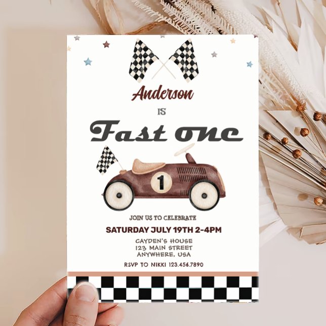 Fast One Vintage Cute Cars Birthday invitations (Creator Uploaded)