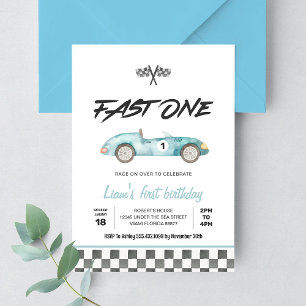 Fast ONE Vintage Race Car 1st Birthday Invitation