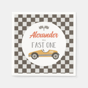 Fast One yellow Race Car Birthday Napkin