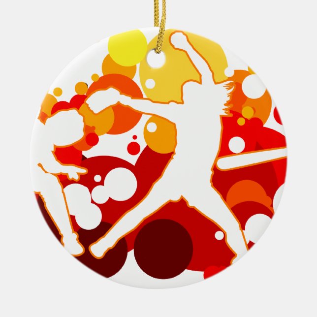 Fast Pitch Softball Players Ceramic Tree Decoration (Front)
