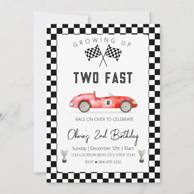 Fast Racing Car 2nd birthday Invitation (Front)