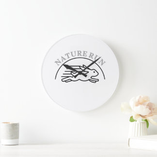 Fast Running Rabbit Minimalist Wildlife Illustrati Large Clock