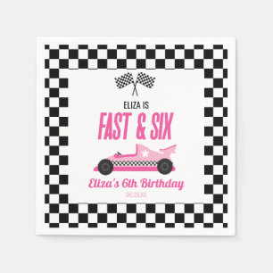 Fast & Six Pink Race Car 6th Birthday Party Napkin