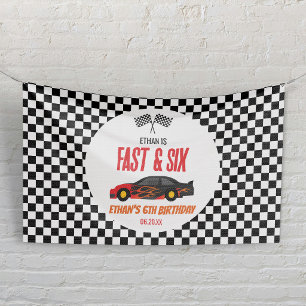 Fast & Six Red Flame Race Car 6th Birthday Party Banner