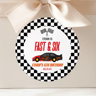 Fast & Six Red Flame Race Car 6th Birthday Party Classic Round Sticker