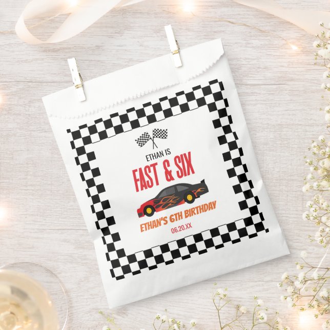 Fast & Six Red Flame Race Car 6th Birthday Party Favour Bags (Clipped)