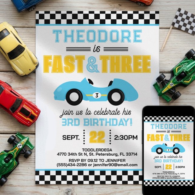 Fast & Three Race Car 3rd Birthday Invitation (Creator Uploaded)